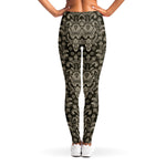 Brown Damask Pattern Print Women's Leggings