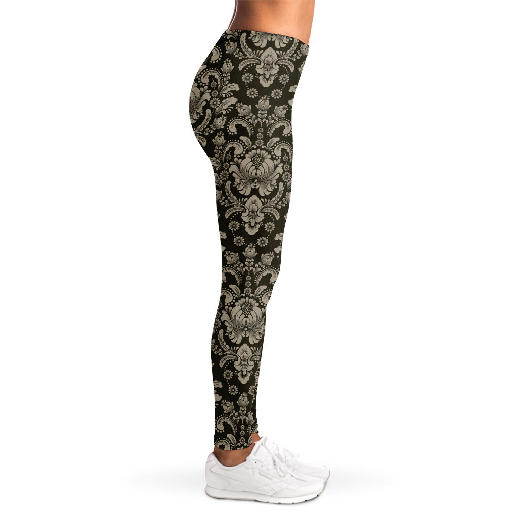 Brown Damask Pattern Print Women's Leggings