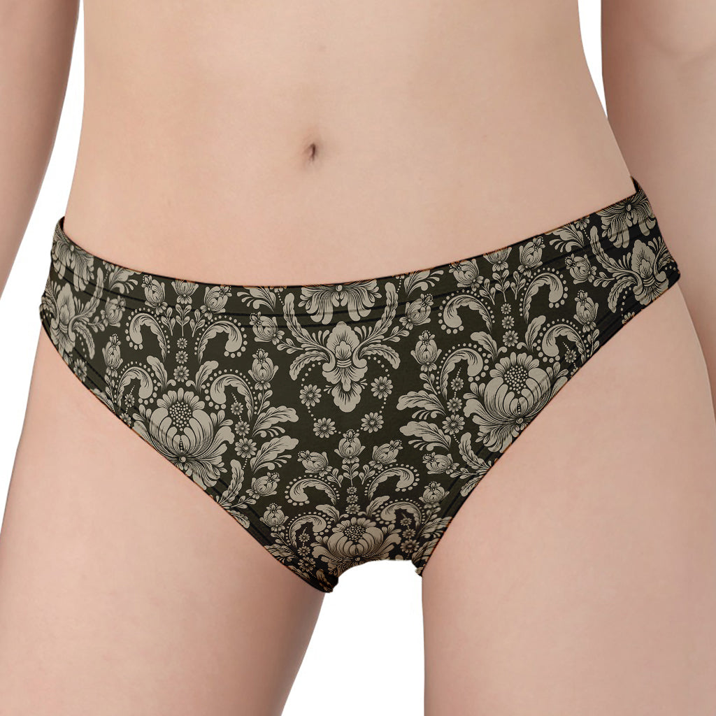 Brown Damask Pattern Print Women's Panties