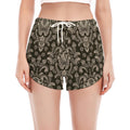 Brown Damask Pattern Print Women's Split Running Shorts