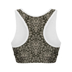 Brown Damask Pattern Print Women's Sports Bra