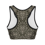 Brown Damask Pattern Print Women's Sports Bra