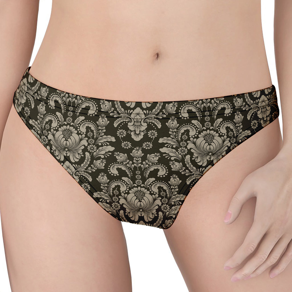 Brown Damask Pattern Print Women's Thong