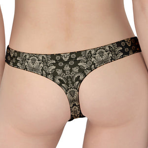 Brown Damask Pattern Print Women's Thong