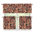 Brown Floral Bohemian Pattern Print 3 Piece Kitchen Curtains
