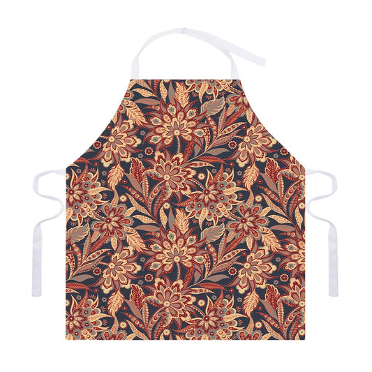 Brown Floral Bohemian Pattern Print Adjustable Apron