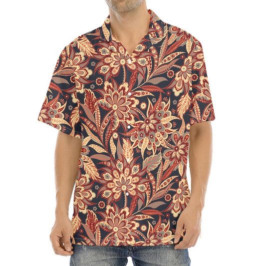 Brown Floral Bohemian Pattern Print Aloha Shirt
