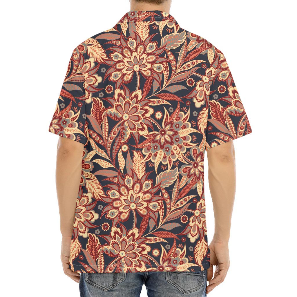 Brown Floral Bohemian Pattern Print Aloha Shirt