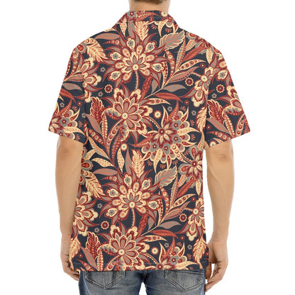 Brown Floral Bohemian Pattern Print Aloha Shirt