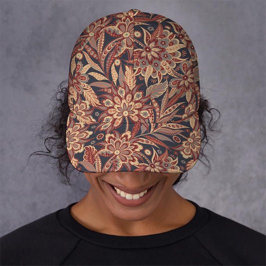 Brown Floral Bohemian Pattern Print Baseball Cap