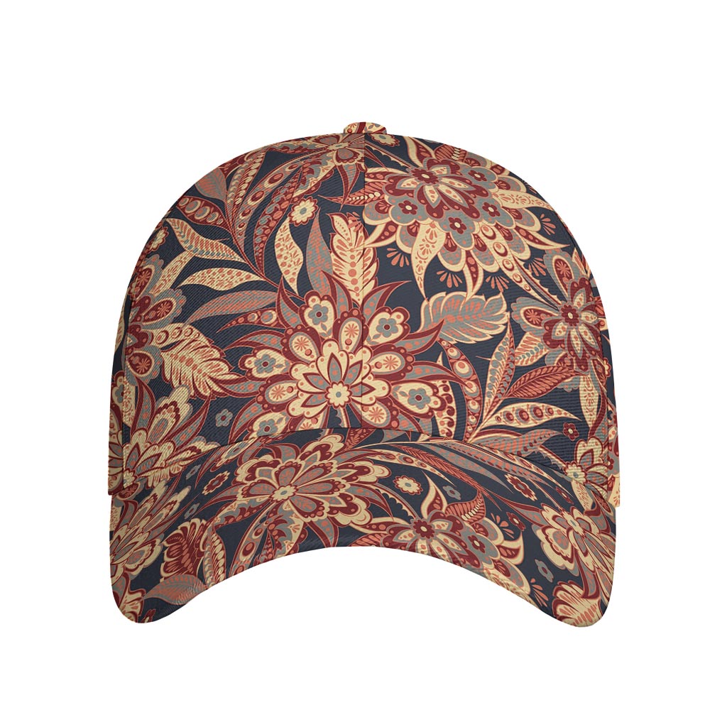 Brown Floral Bohemian Pattern Print Baseball Cap