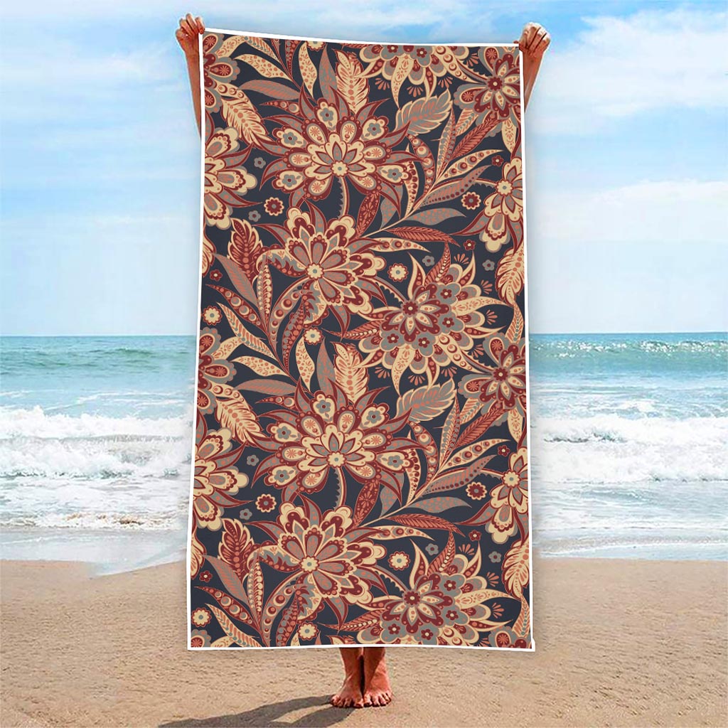 Brown Floral Bohemian Pattern Print Beach Towel