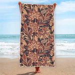 Brown Floral Bohemian Pattern Print Beach Towel