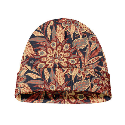 Brown Floral Bohemian Pattern Print Beanie