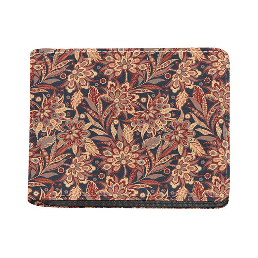 Brown Floral Bohemian Pattern Print Bifold Wallet
