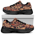 Brown Floral Bohemian Pattern Print Black Chunky Shoes