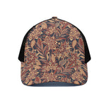 Brown Floral Bohemian Pattern Print Black Mesh Trucker Cap