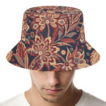 Brown Floral Bohemian Pattern Print Bucket Hat