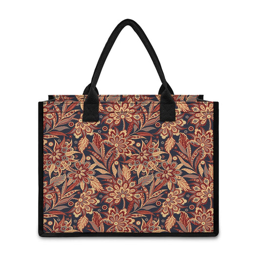 Brown Floral Bohemian Pattern Print Canvas Tote Bag