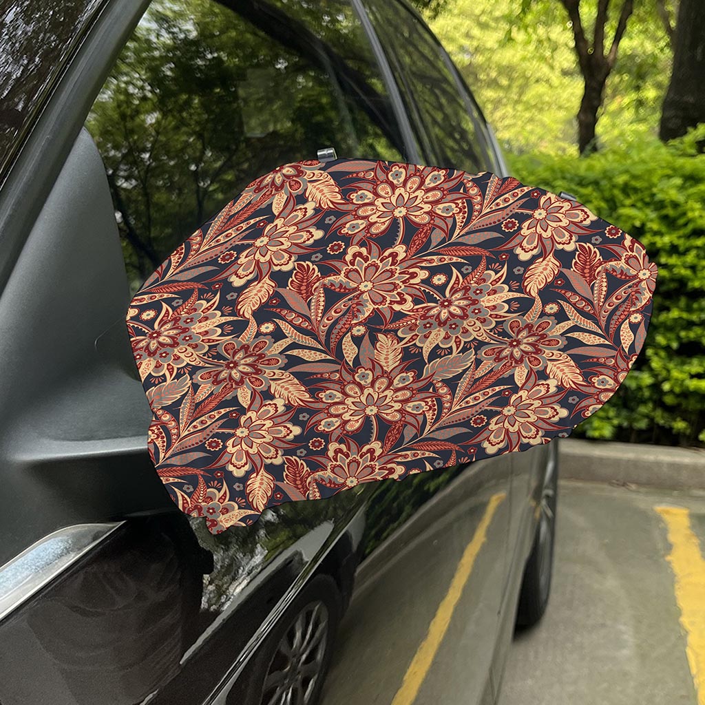 Brown Floral Bohemian Pattern Print Car Side Mirror Covers