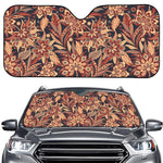 Brown Floral Bohemian Pattern Print Car Windshield Sun Shade