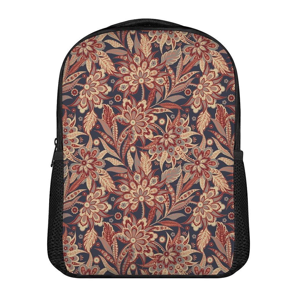 Brown Floral Bohemian Pattern Print Casual Backpack
