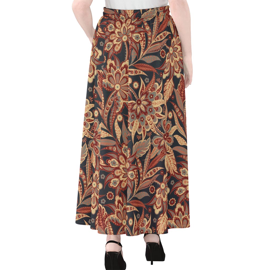 Brown Floral Bohemian Pattern Print Chiffon Maxi Skirt