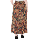 Brown Floral Bohemian Pattern Print Chiffon Maxi Skirt