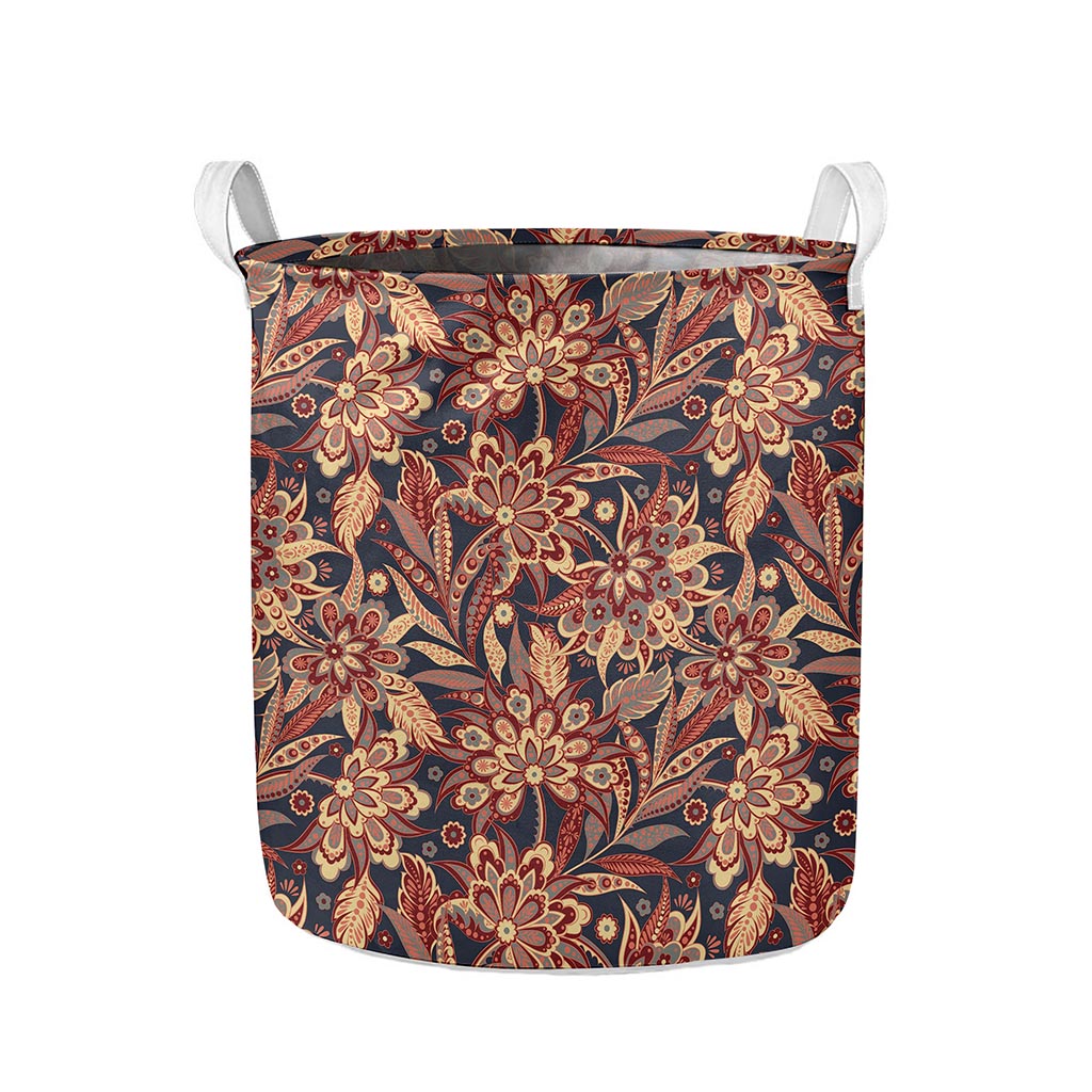 Brown Floral Bohemian Pattern Print Collapsible Laundry Basket