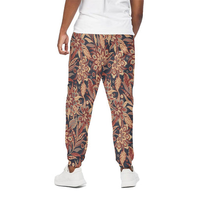 Brown Floral Bohemian Pattern Print Cotton Pants