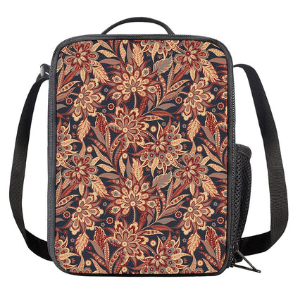 Brown Floral Bohemian Pattern Print Crossbody Lunch Bag