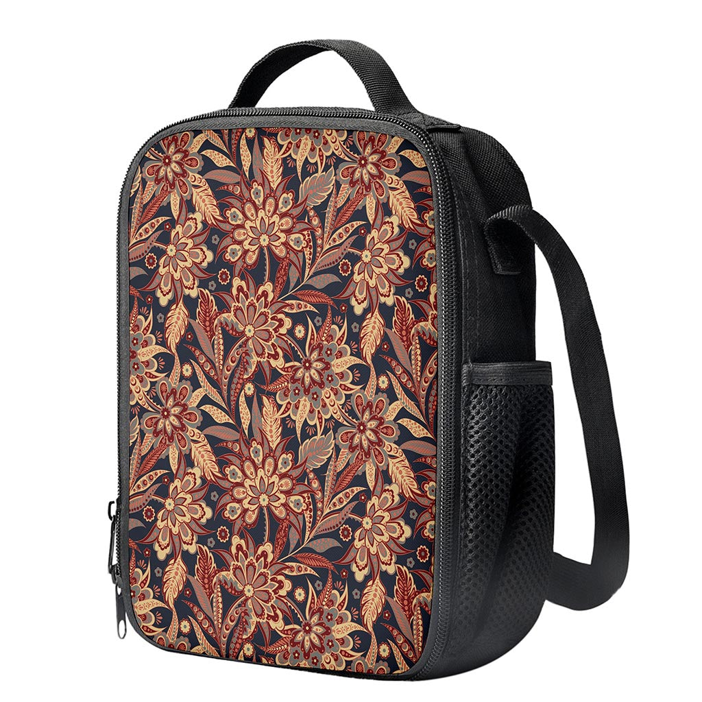 Brown Floral Bohemian Pattern Print Crossbody Lunch Bag