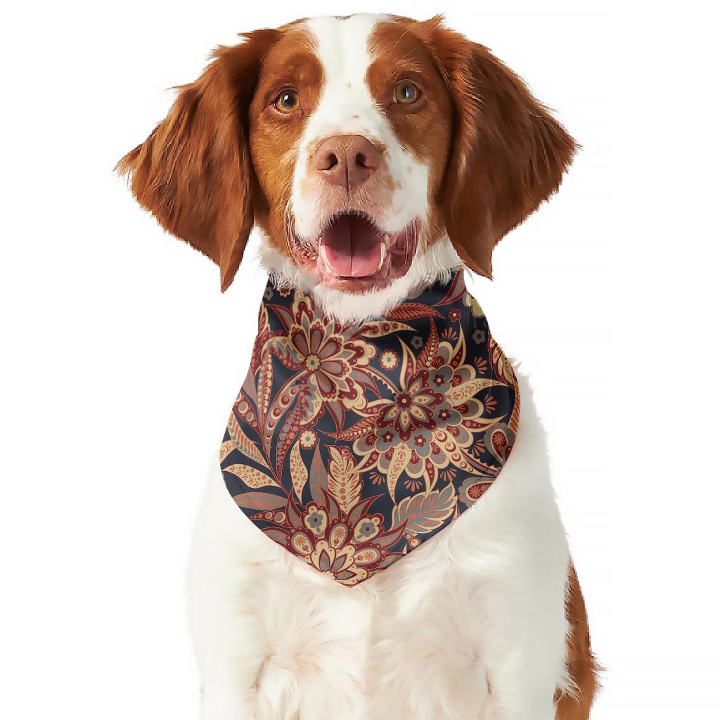 Brown Floral Bohemian Pattern Print Dog Bandana