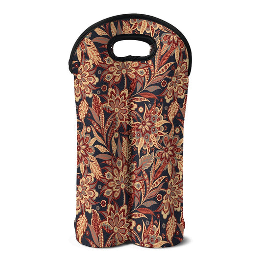 Brown Floral Bohemian Pattern Print Double Neoprene Wine Tote