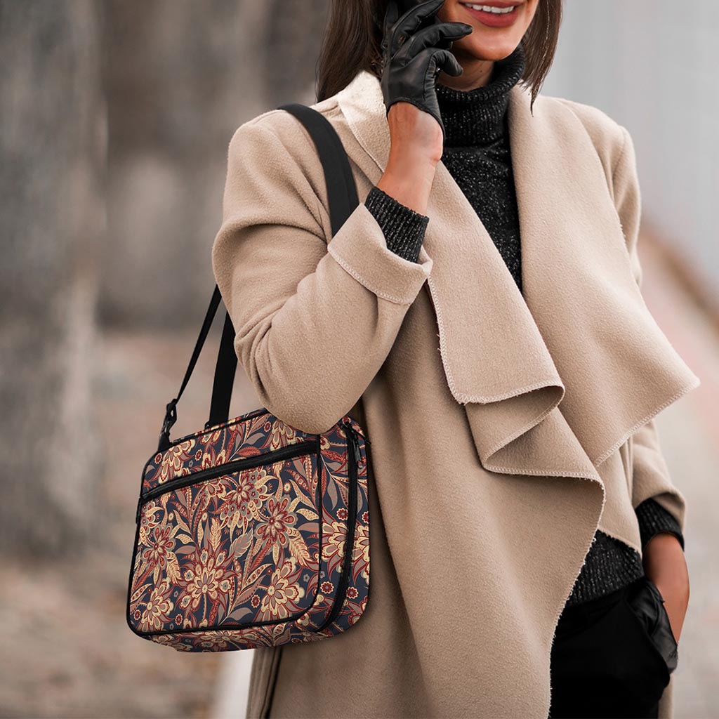 Brown Floral Bohemian Pattern Print Double Strap Bible Bag
