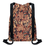Brown Floral Bohemian Pattern Print Drawstring Backpack