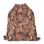 Brown Floral Bohemian Pattern Print Drawstring Bag