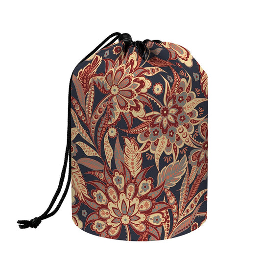 Brown Floral Bohemian Pattern Print Drawstring Makeup Bag