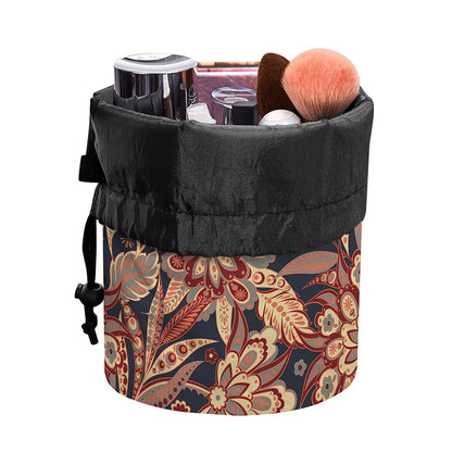Brown Floral Bohemian Pattern Print Drawstring Makeup Bag