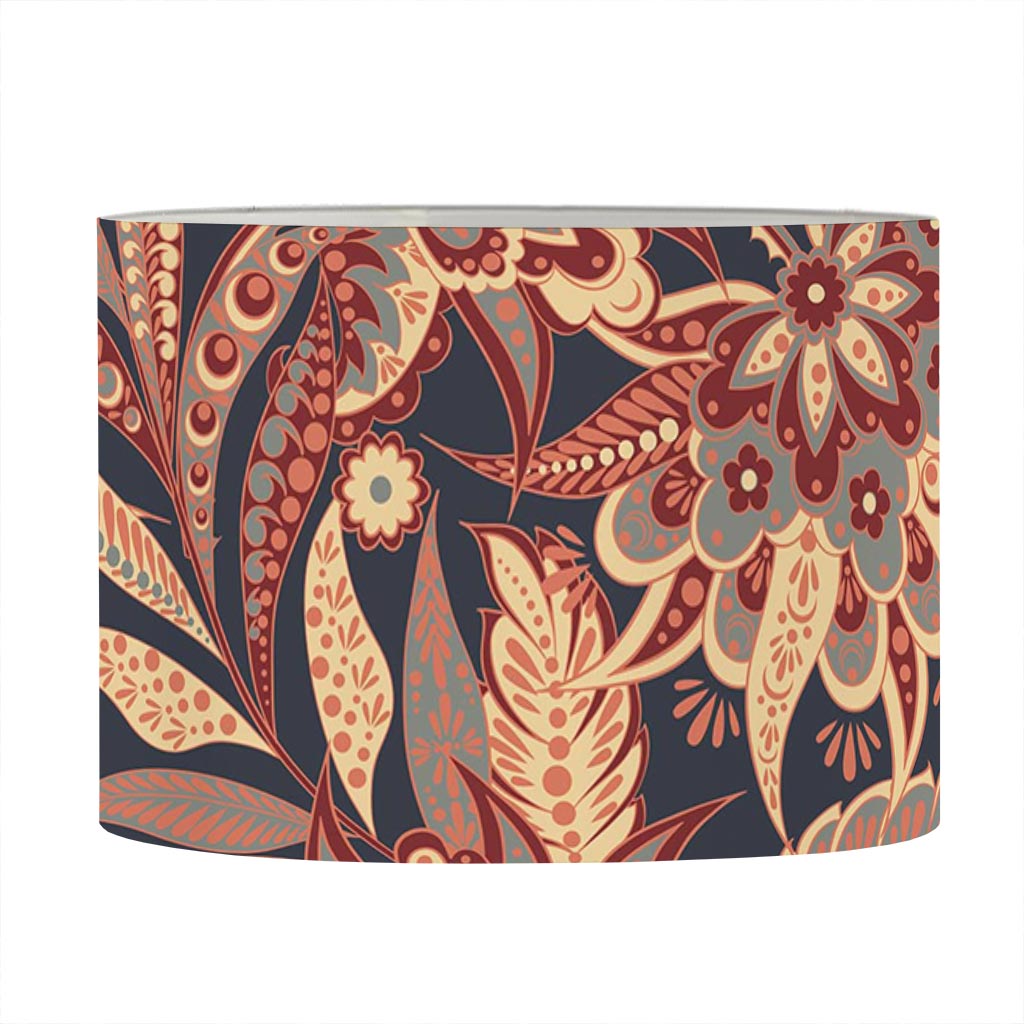 Brown Floral Bohemian Pattern Print Drum Lamp Shade
