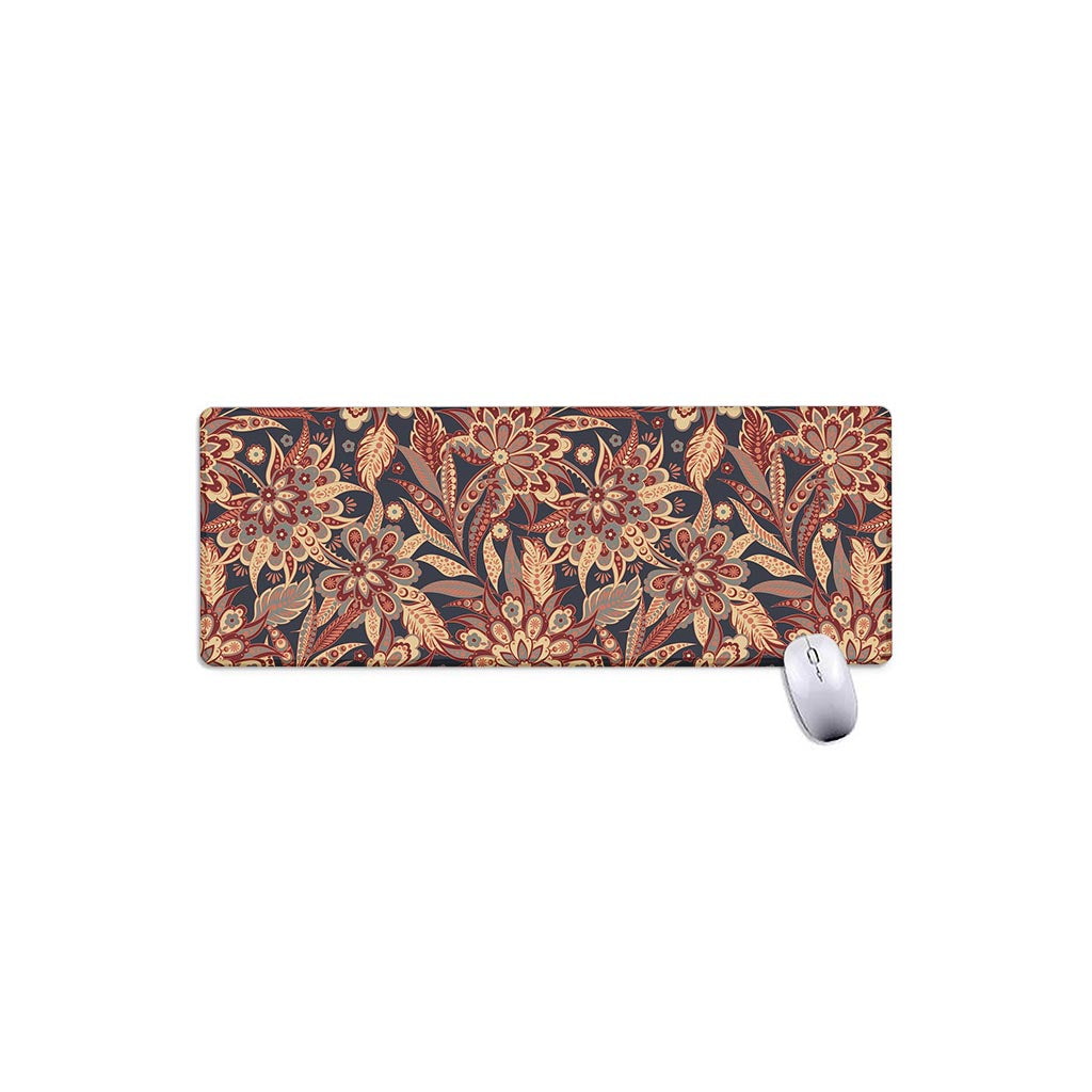Brown Floral Bohemian Pattern Print Extended Mouse Pad