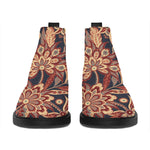 Brown Floral Bohemian Pattern Print Flat Ankle Boots