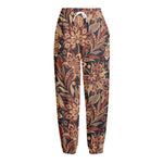 Brown Floral Bohemian Pattern Print Fleece Lined Knit Pants
