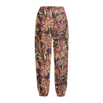 Brown Floral Bohemian Pattern Print Fleece Lined Knit Pants