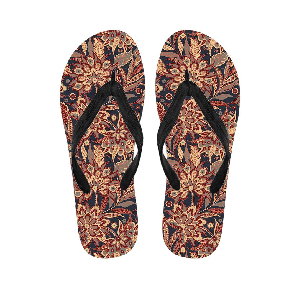 Brown Floral Bohemian Pattern Print Flip Flops
