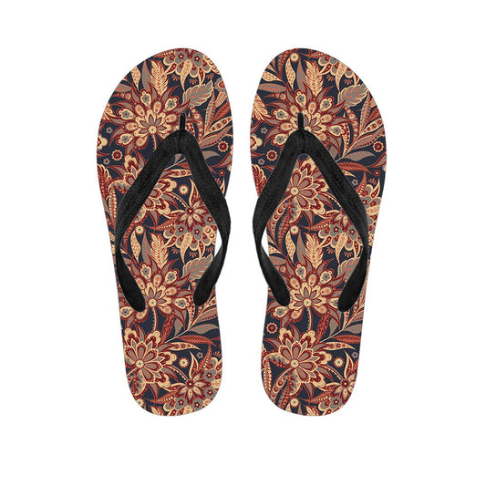 Brown Floral Bohemian Pattern Print Flip Flops