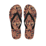 Brown Floral Bohemian Pattern Print Flip Flops