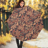 Brown Floral Bohemian Pattern Print Foldable Umbrella