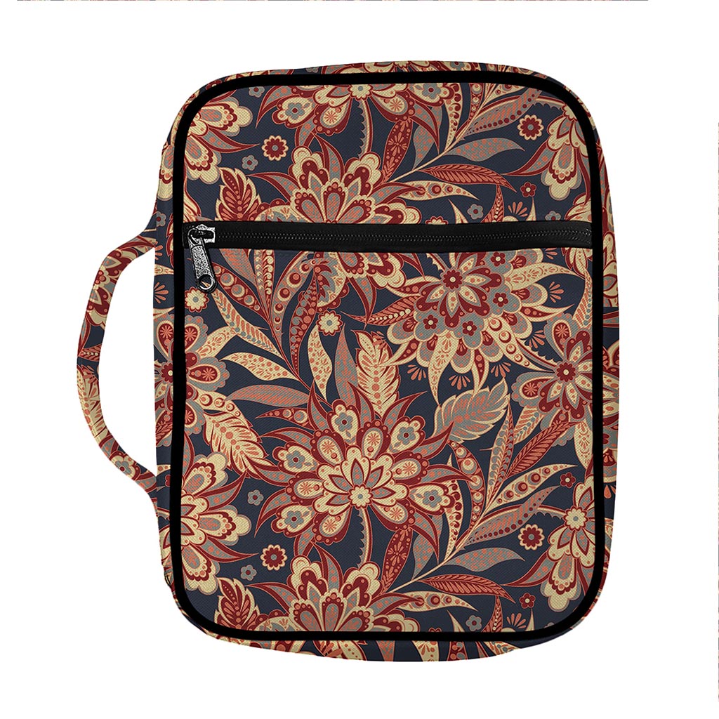 Brown Floral Bohemian Pattern Print Front Pocket Bible Bag