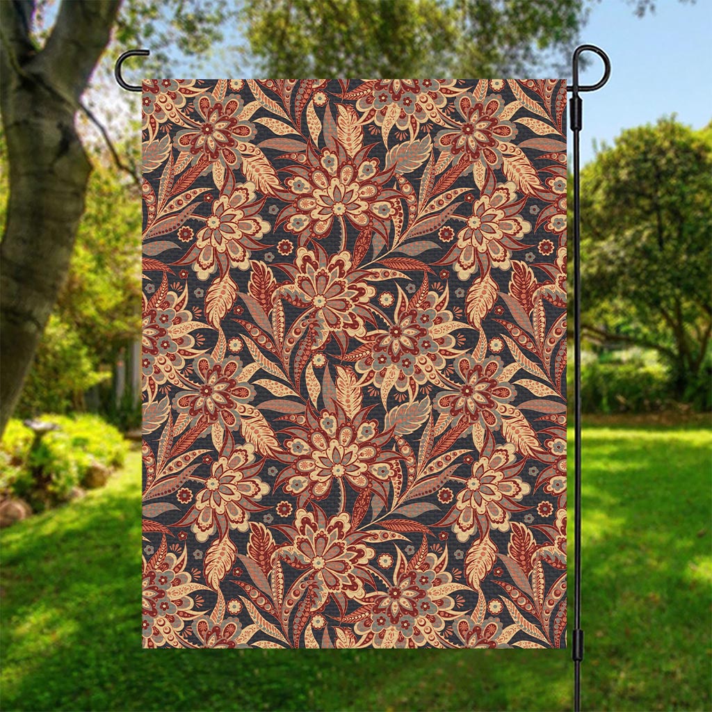 Brown Floral Bohemian Pattern Print Garden Flag
